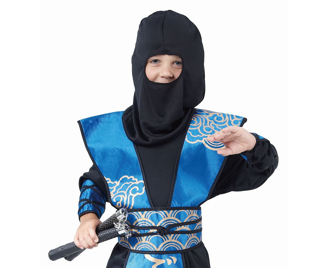 Role play-set for kids Blue Ninja (shirt, pants, hood, body armor, gauntlets, shin guards), size 110/120 cm